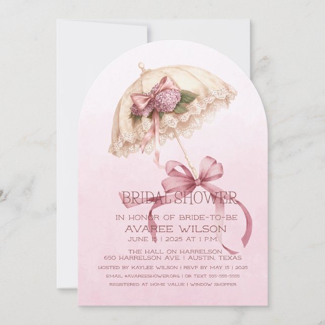 Rosa Schirme und Ribbons Brautparty Einladung (Vorderseite)