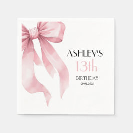 Rosa Schleife 13. Geburtstag für Mädchen Serviette