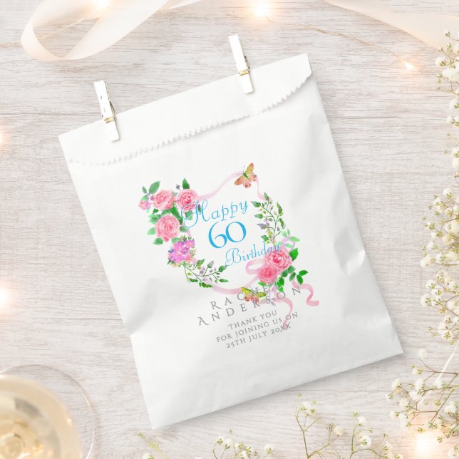 Rosa Schleife 60. Geburtstag Geschenktütchen (Ausgeschnitten)
