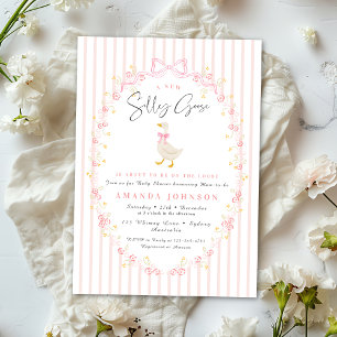 Rosa Schleife Alberne Gans Gingham Baby-Party Einladung