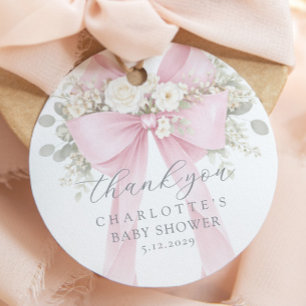 Rosa Schleife Baby Shower floraler Dank Geschenkanhänger
