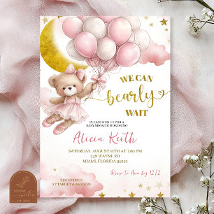 Rosa Schleife Coquette Bär und Luftballon Baby Sho Einladung