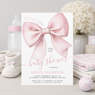 Rosa Schleife Coquette It's a Girl Babyshower Einladung