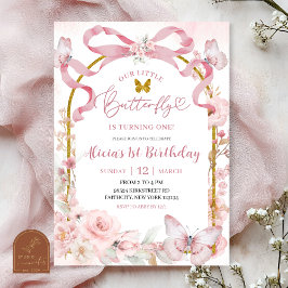 Rosa Schleife Coquette Schmetterling 1. Geburtstag Einladung
