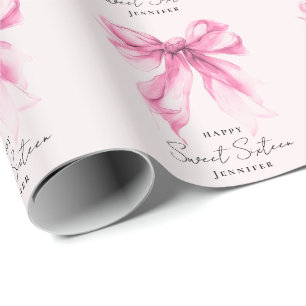 Rosa Schleife Coquette Schrift Süße 16 Party Blush Geschenkpapier