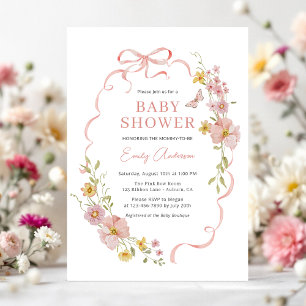 Rosa Schleife Coquette Wildblumen Schmetterling Ba Einladung