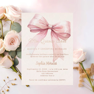 Rosa Schleife Creme elegante Roségold Quinceanera Folieneinladung