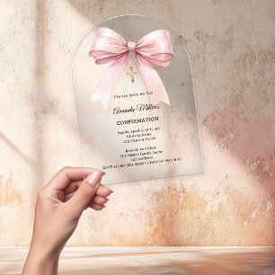 Rosa Schleife Creme Mädchen Firmung Bogen Acryleinladungen