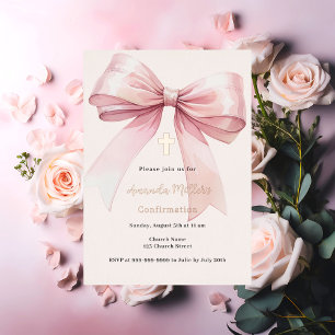 Rosa Schleife Creme Mädchen Firmung Folieneinladung
