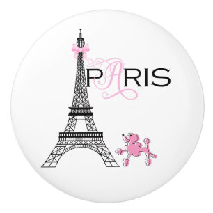 Rosa Schleife Eiffelturm Paris Frankreich Pudel Ch Keramikknauf