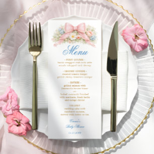 Rosa Schleife Elegante Kokette Florale Babyparty Menükarte