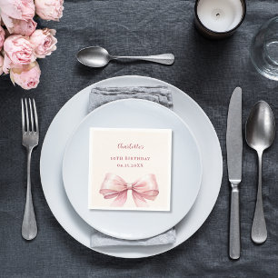 Rosa Schleife Elfenbein eleganter Geburtstag Serviette