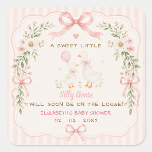 Rosa Schleife Floral Silly Goose Mädchen Baby Show Quadratischer Aufkleber