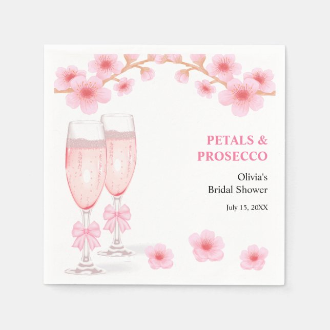 Rosa Schleife Florale Blüten und Prosecco-Brautjun Serviette (Vorderseite)
