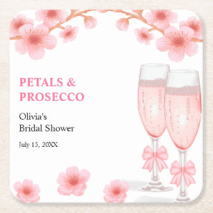 Rosa Schleife Florale Blüten und Prosecco Brautpar Rechteckiger Pappuntersetzer