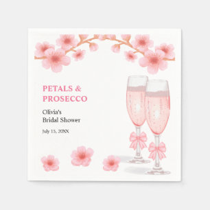Rosa Schleife Florale Blüten und Prosecco Brautpar Serviette