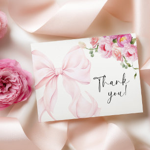 Rosa Schleife Florale Hochzeitsdusche Dankeskarte