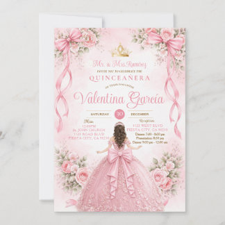 Rosa Schleife Florale Quinceañera Sweet 16 Einladung