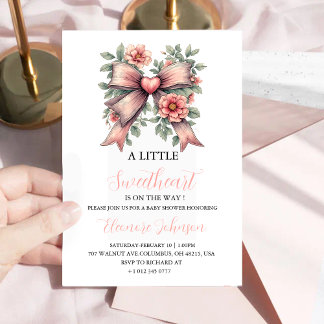 Rosa Schleife & Florale Sweetheart-Baby-Party Einladung