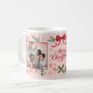 Rosa Schleife Frohe Weihnachten Familienfoto Kaffeetasse