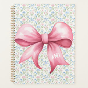 Rosa Schleife Grandmillennial Blumenmonogramm Planer