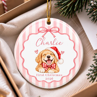 Rosa Schleife Haustier erstes Weihnachtsbaumanhäng Keramik Ornament