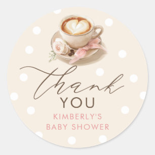 Rosa Schleife Kaffee Baby Shower Dankeschön Runder Aufkleber