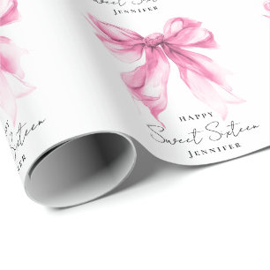 Rosa Schleife Kokette Schrift Süße 16-Party Geschenkpapier