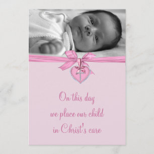 Rosa Schleife Kreuz Baby Mädchen Foto Taufe Einladung