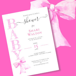Rosa Schleife Mädchen Baby Shower Einladung
