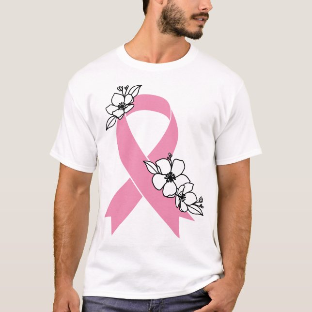 Rosa Schleife mit blühendem T - Shirt (Vorderseite)