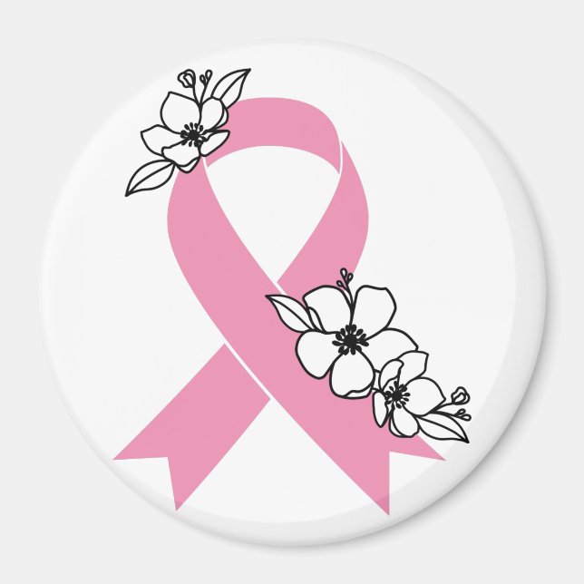 Rosa Schleife mit Blüten Magnet (Vorne)
