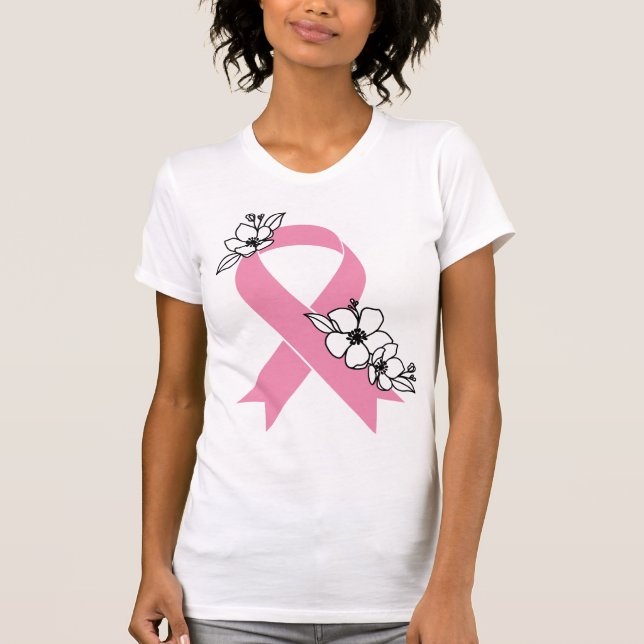 Rosa Schleife mit Blüten T-Shirt (Vorderseite)