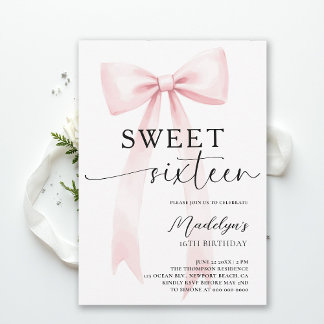 Rosa Schleife Modern Elegant Einfach Chic Sweet 16 Einladung
