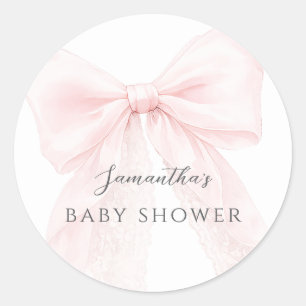 Rosa Schleife Moderne Babyparty Mädchen Runder Aufkleber