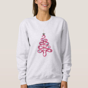 Rosa Schleife Moderner Weihnachtsbaum Sweatshirt