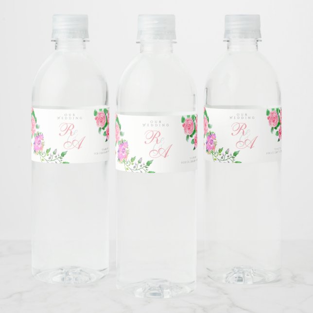 Rosa-Schleife-Monogramm-Hochzeit (Flaschen)