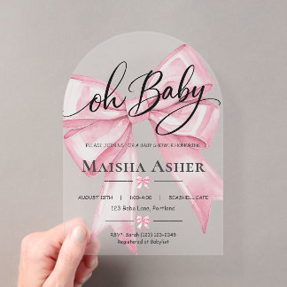 Rosa Schleife Oh Baby Coquette Baby Shower-Einladu Acryleinladungen