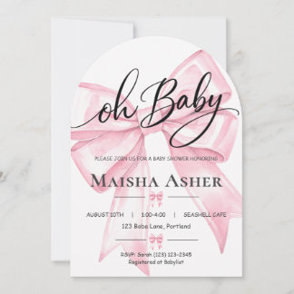 Rosa Schleife Oh Baby Coquette Baby Shower-Einladu Einladung