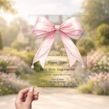 Rosa Schleife Perlen elegante Luxus Erstkommunion