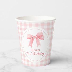 Rosa Schleife preppy Coquette 1. Geburtstag Pappbecher