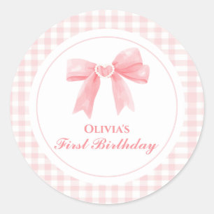 Rosa Schleife preppy Coquette 1. Geburtstag Runder Aufkleber