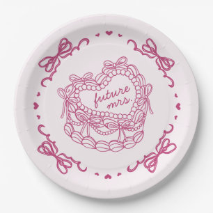 Rosa Schleife Retro Herz Coquette Torte Brautparty Pappteller