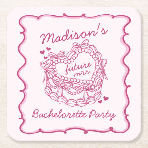 Rosa Schleife Retro Herz Coquette Torte Junggesell Rechteckiger Pappuntersetzer