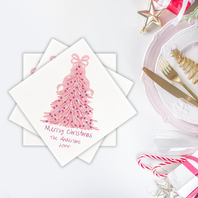 Rosa Schleife Rosa Weihnachtsbaum Serviette (Von Creator hochgeladen)