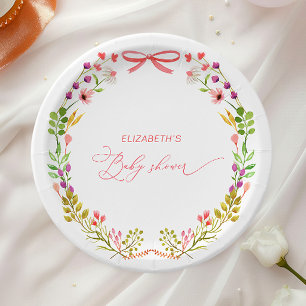 Rosa Schleife Rustikale Florale Babyparty Pappteller
