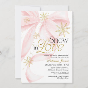Rosa Schleife Schnee in Liebe Winter-Baby-Party Einladung