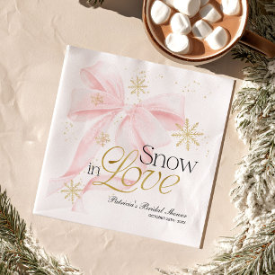 Rosa Schleife & Schneeblume Schnee in Liebe Brautp Serviette