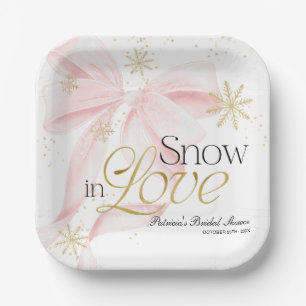 Rosa Schleife & Schneeflocke Snow In Love Brautpar Pappteller