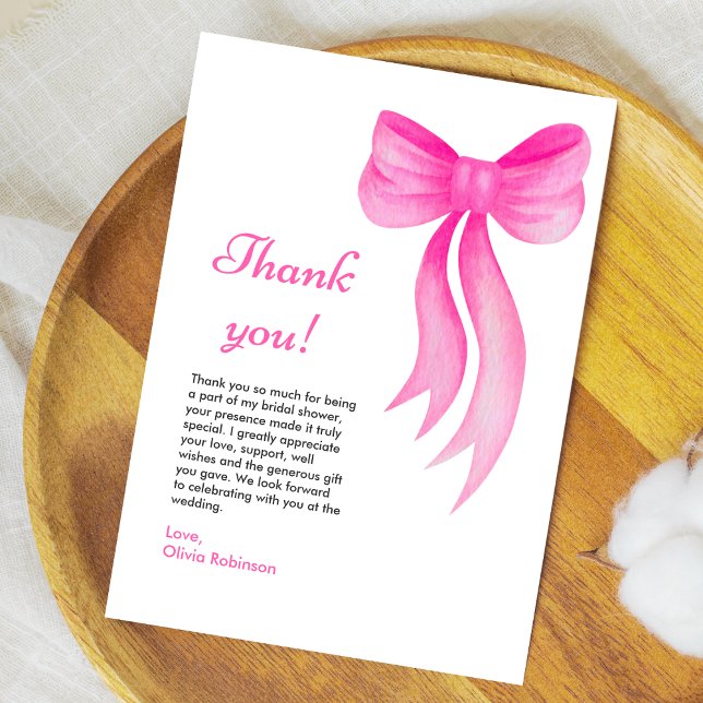 Rosa Schleife Sie knüpft den Knoten Brautdusche  Dankeskarte (Pink Bow She's Tying the Knot Bridal Shower Thank You Card   )